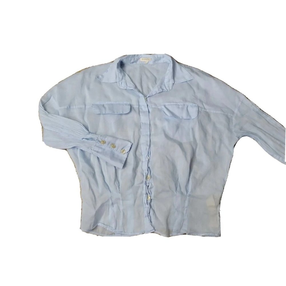 Massimo Dutti Women's 8 Button-Up Baby Blue Sheer Long Sleeve Lightweight